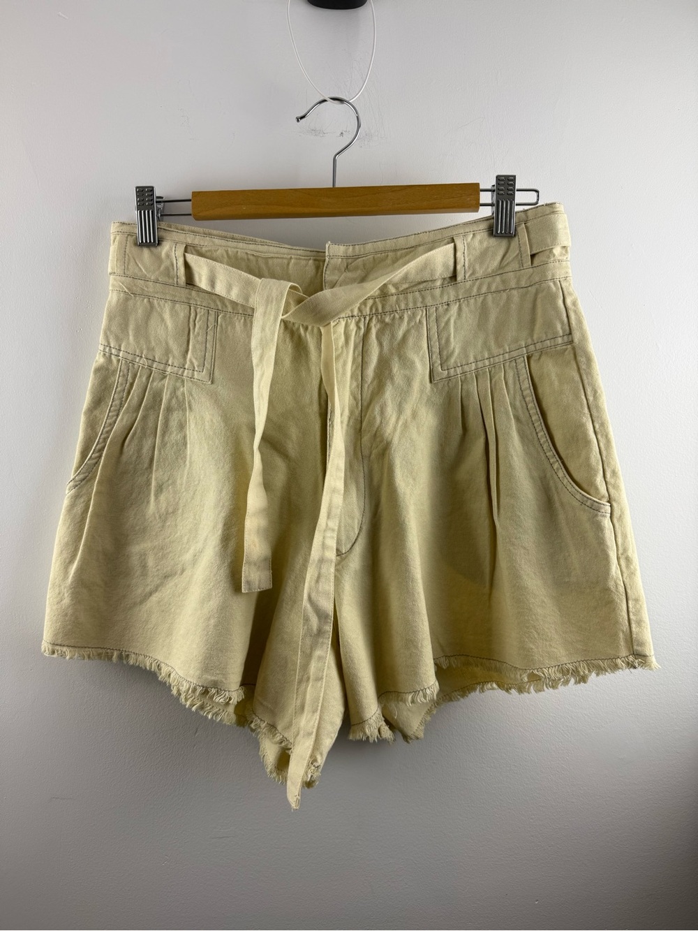 Free People FP One Shae Tie Waist Pleated Paperbag Shorts Cream Butter Yellow 12